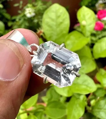 Natural Certified 27 Ct Emerald White Sapphire 925 Solid Silver Pendant