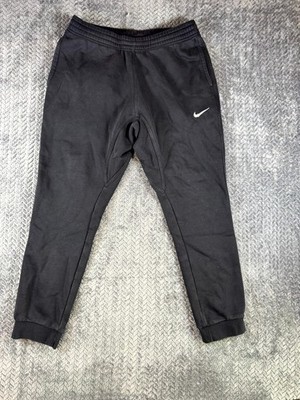 Nike Jogger Sweatpants Mens L Black Cotton Fleece Lined Swoosh Logo Sportswear