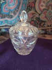 vintage Anchor Hocking clear glass sugar bowl with a lid in the "Star of David"