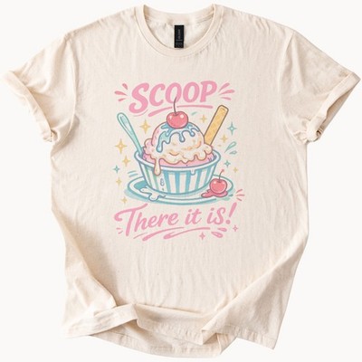Ice Cream Sundae Scoop Graphic Tee Playful Cartoon Design Natural