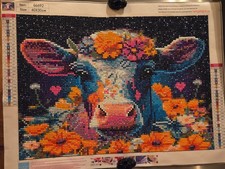 Diamond art Completed 40x30cm Bright Colorful Cow with Flowers