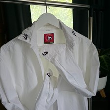 VTG 90s Michel Jordi Swiss Ethno Fever Shirt Embroidered Cow White M