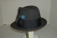 Vintage 1950's Stetson Royal Charcoal Gray Fur Felt Feathered Hat Fedora Size 7