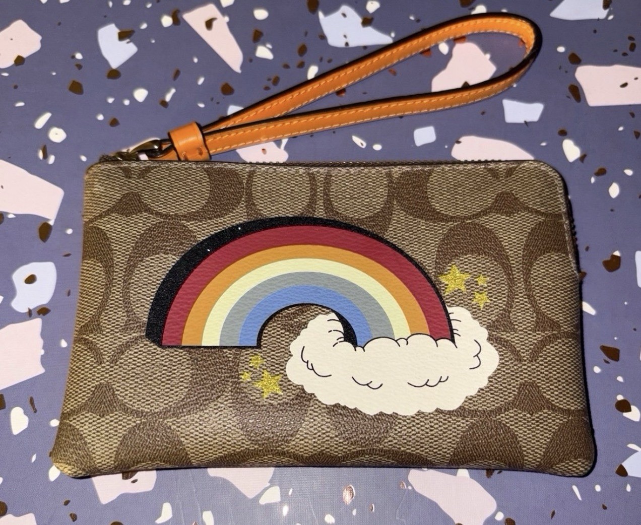 COACH Womens Canvas Leather Corner Zip Wristlet Crossbody Bag