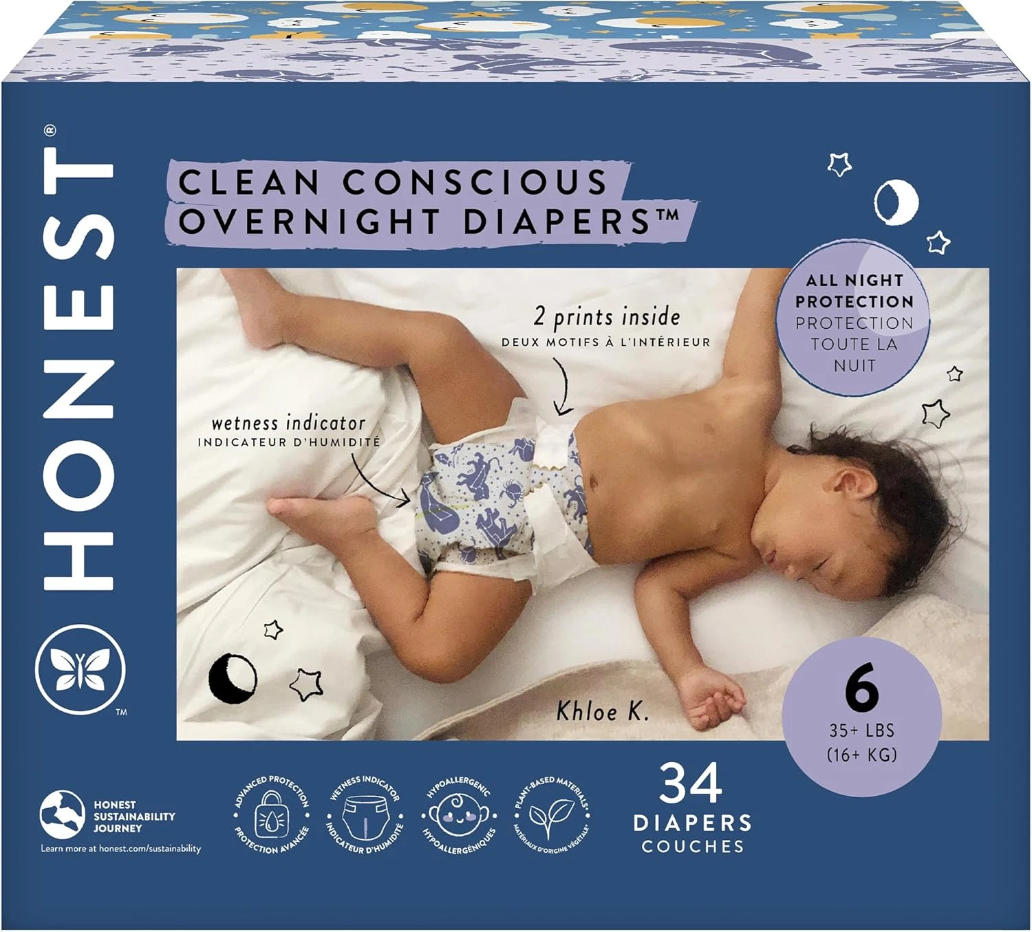 The Honest Company Overnight Diapers Size 6, Hypoallergenic, 34 Count
Opens in a new window or tab