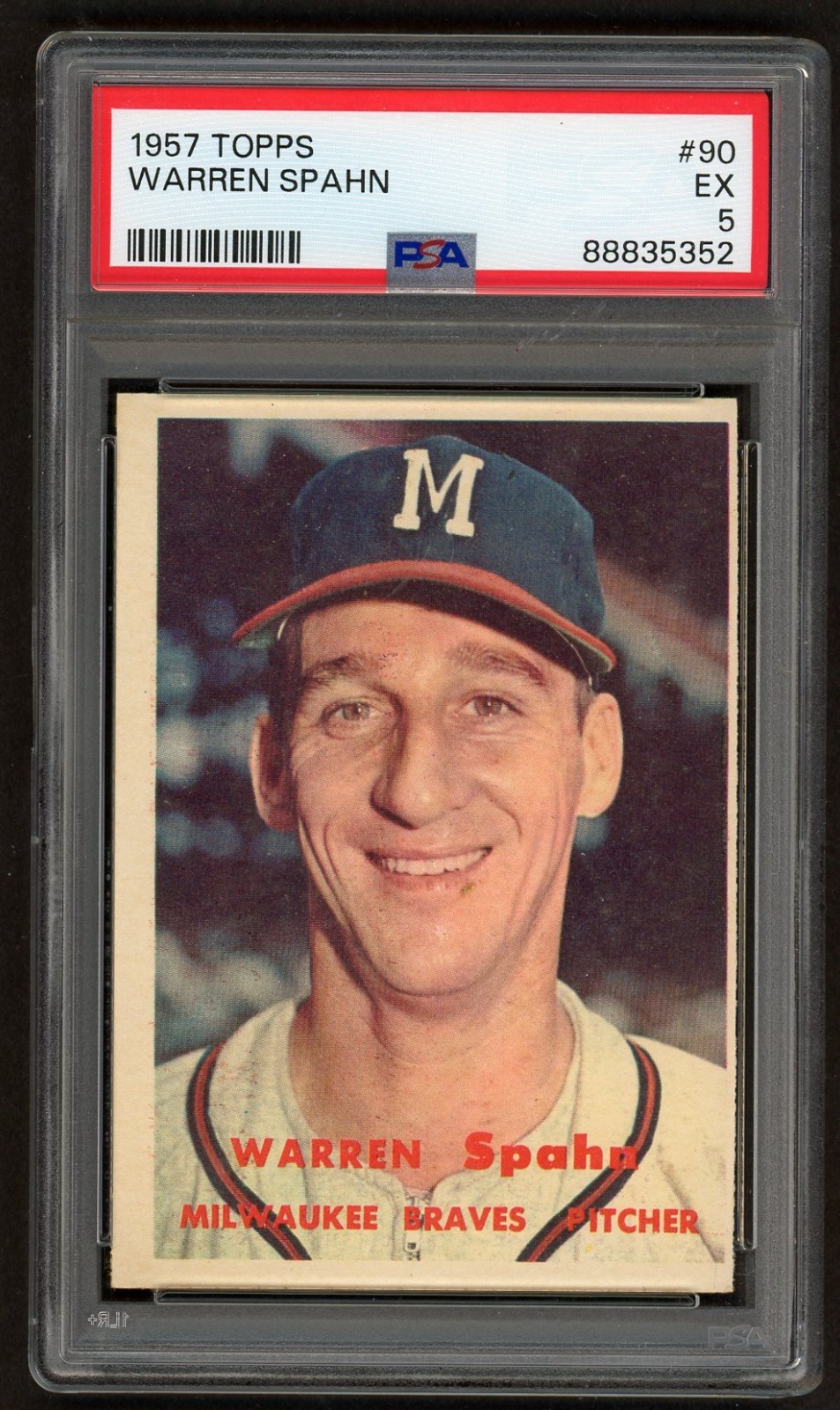 1957 Topps WARREN SPAHN Milwaukee Braves #90 PSA 5 EX Condition