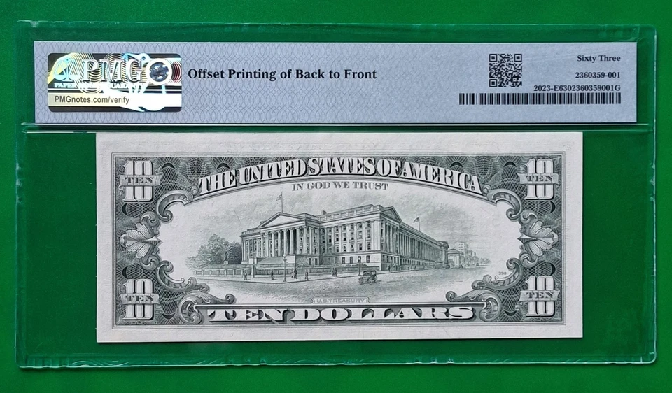 1977 $10 Federal Reserve Note-63 PMG ERROR-Back Printed on Front - Image 2 of 2