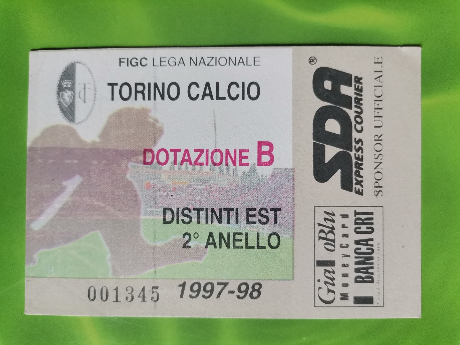 Biglietto usato Torino Calcio campionato 1997/98 dotazione B distinti est