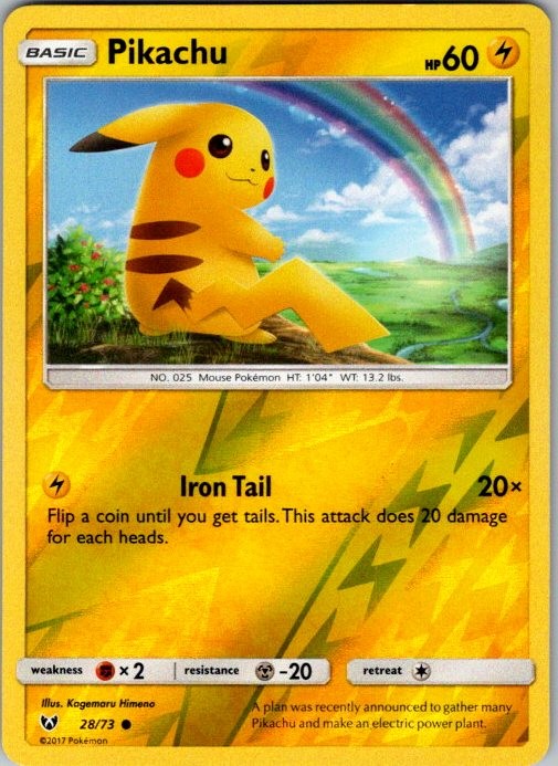 Pikachu 28/73 Common Shining Legends Pokemon Reverse Holo Near Mint