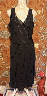 Jasper Conran Vintage 90s Y2K Silk Sequin COCKTAIL Dress Evening Wear Uk18 LBD