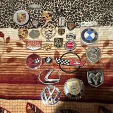 Vintage Car Emblems Lot Genuine Porsche Bmw Corvette Cadillac Badges