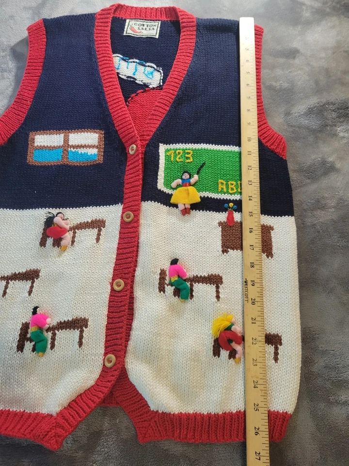 Cotton Salsa School Knit Sweater Vest Woman 3D Hand Made Peru Vest XL×× - Image 3 of 4