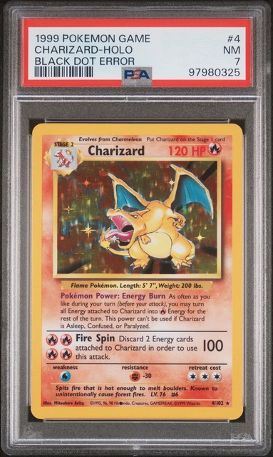 1999 Pokemon Game Charizard-Holo Black Dot Error #4 PSA 7 Near Mint