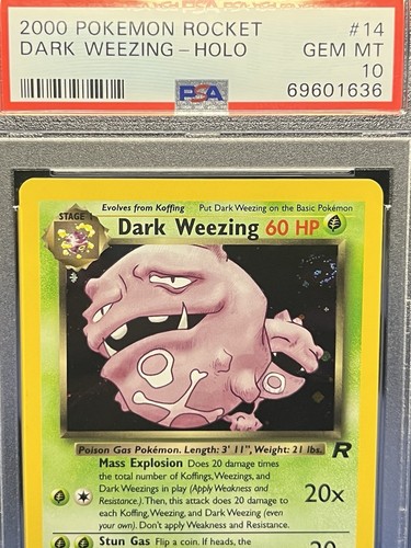 Dark Weezing PSA 10 Pokemon 2000 WOTC Team Rocket 14/82 Holo Swirl Low POP 162! - Picture 5 of 12