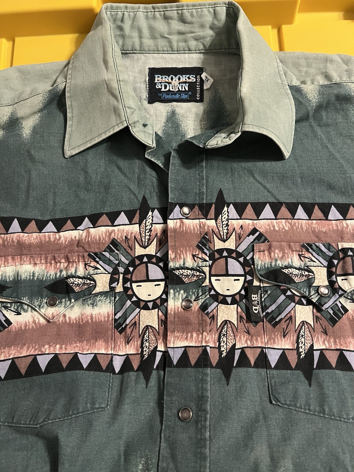 Vintage Brooks & Dunn 90s Western Shirt Pearl Snap Size XL Tribal Southwest thumbnail 3