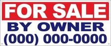 Custom FOR SALE BY OWNER Vinyl Banner Sign With Grommets rwb, Various Sizes