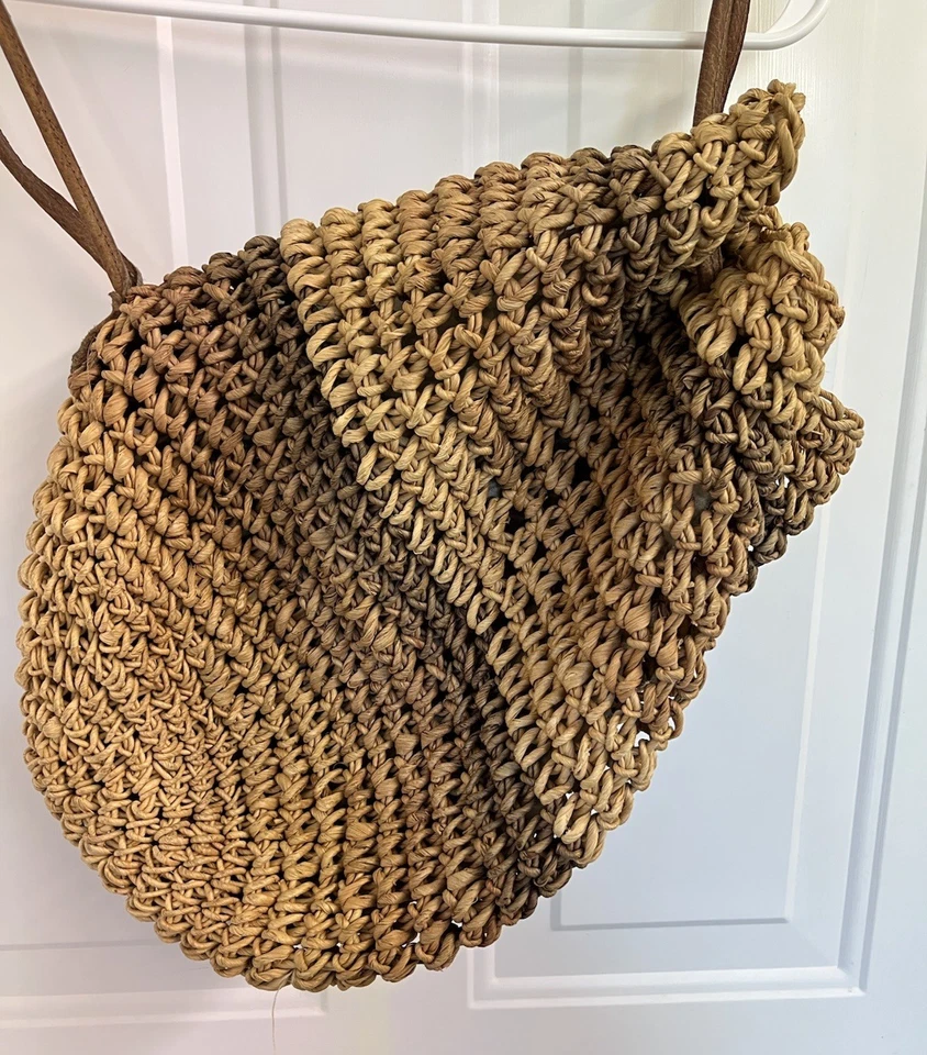 Bolso de hombro tejido de paja natural Express vintage saco con cordón Foto 4 de 4