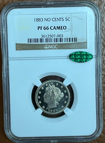 1883 Proof Liberty "V" Nickel No Cents NGC & CAC PF66 CAM, CAMEO, Green Sticker!