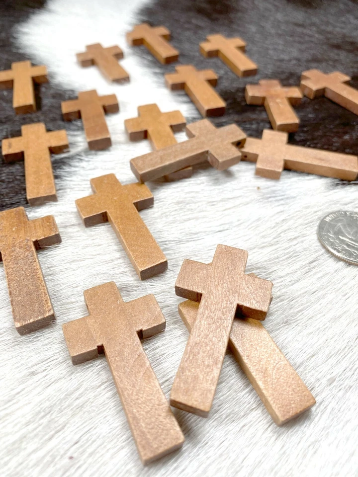 Lote de colgantes de cruz de madera para hacer joyas hágalo usted mismo artesanía fabricación religiosa 50 piezas 1" Foto 2 de 4