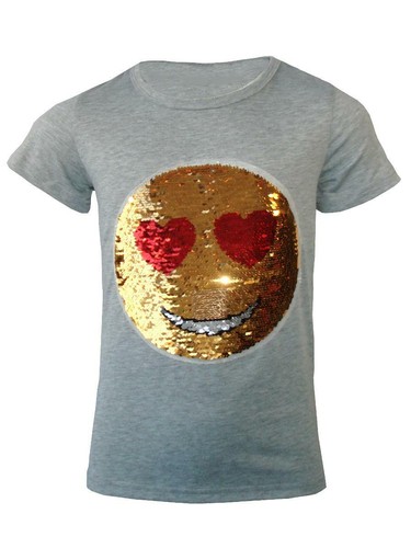 Kids Emoji Emoticon Smiley Face T-Shirt Tee Top Brush Changing Sequin Age 3-14 Y - 第 4/17 張圖片