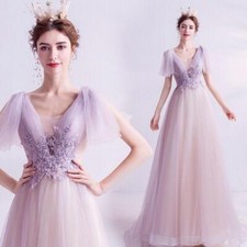 Women's Floral Prom Gown Party Evening Party V neck Celeb Bridesmaids Dress