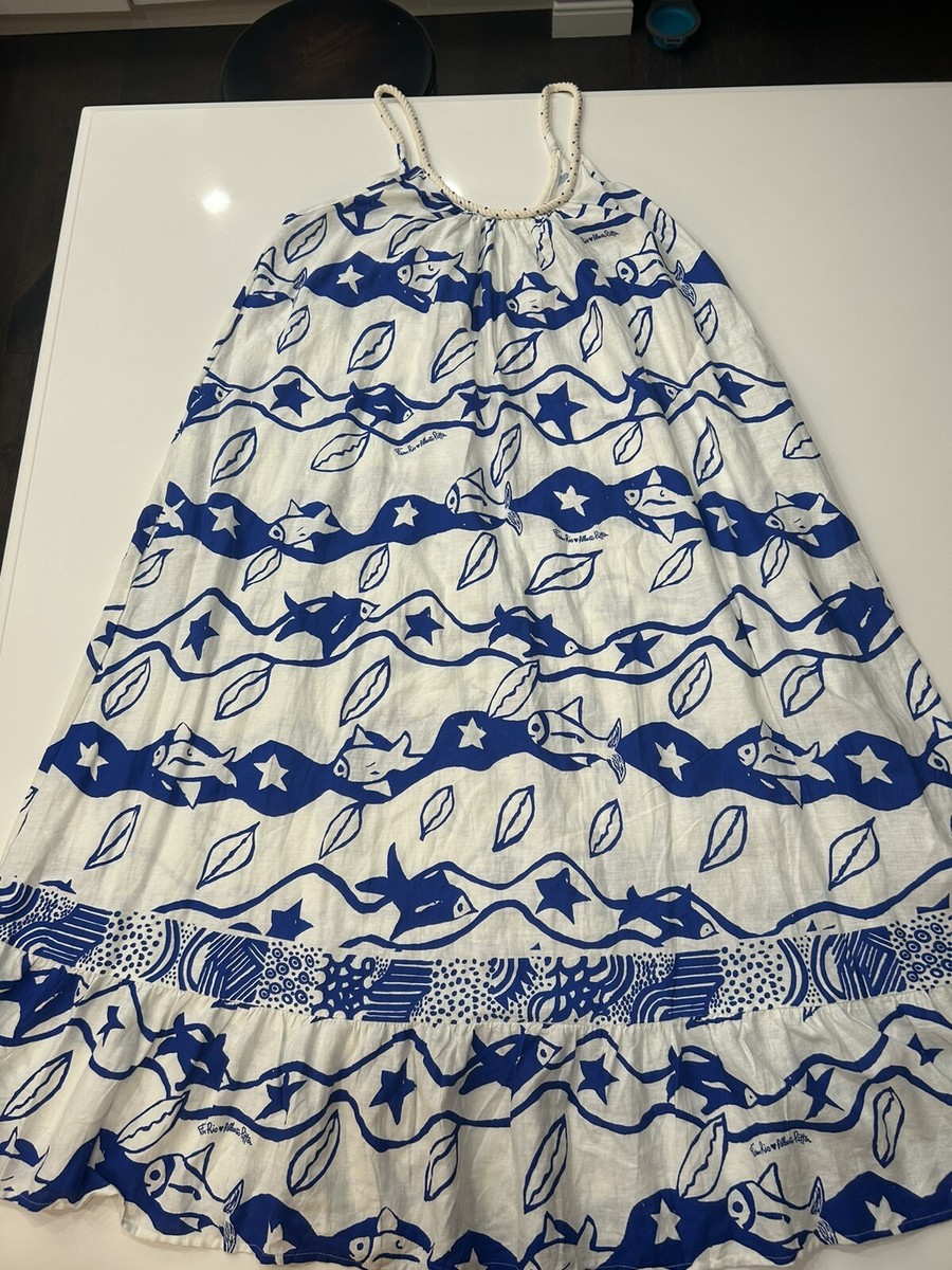 farm rio blue fish dress Maxi XL X on X / asymetric Side zip closure Silk Satin Colors:Gold 753
