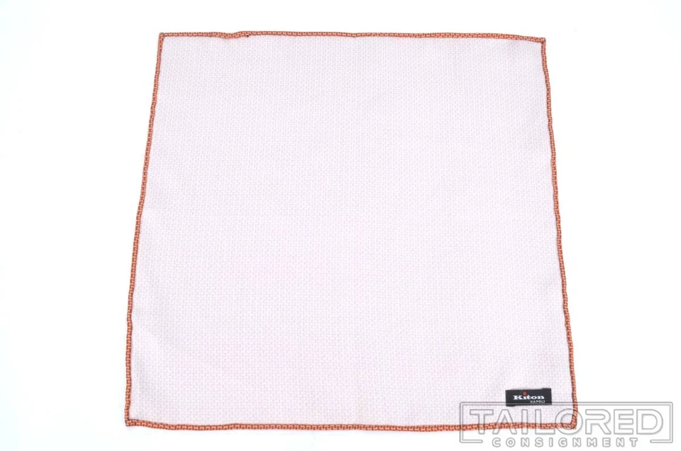 Pañuelo cuadrado de bolsillo de lujo KITON naranja geométrico 100 % seda para hombre Foto 3 de 3