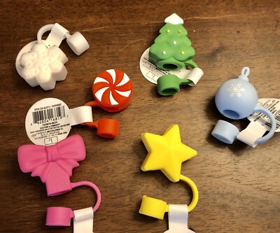 Silicone Straw Cover Toppers Target,  Set Of 6, Christmas Stanley Accessories