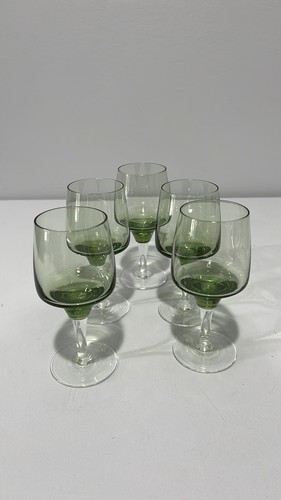 Sasaki Harmony Citron Green 5.25” Wine Glasses - Set of 5 Vintage MCM Drinkware - Picture 5 of 16
