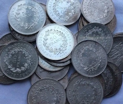 LOT DE 10 MONNAIES de 50F HERCULE EN ARGENT 900% - Photo 1/3