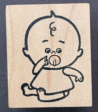 Cartoon Baby Girl Dress Child Sitting Pacifier Baby Shower Wood Rubber Stamp