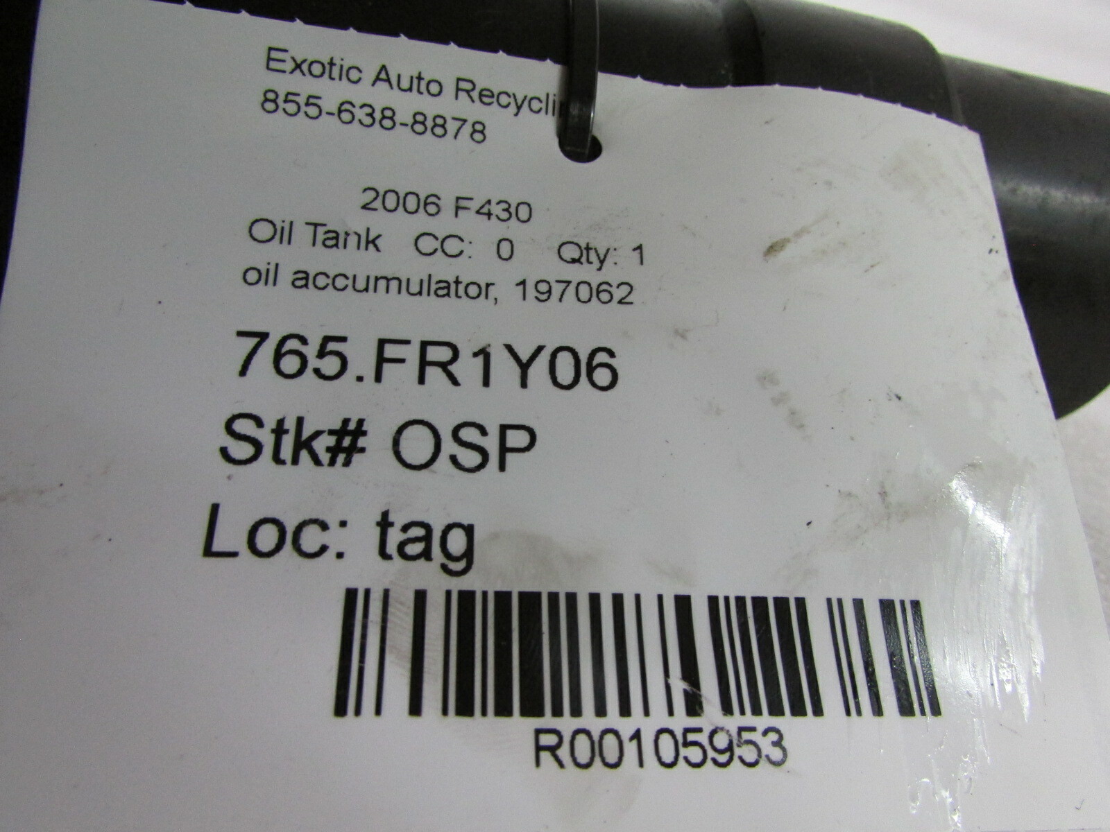 Ferrari F430, Oil Accumulator for Variator, Used P/N 197062