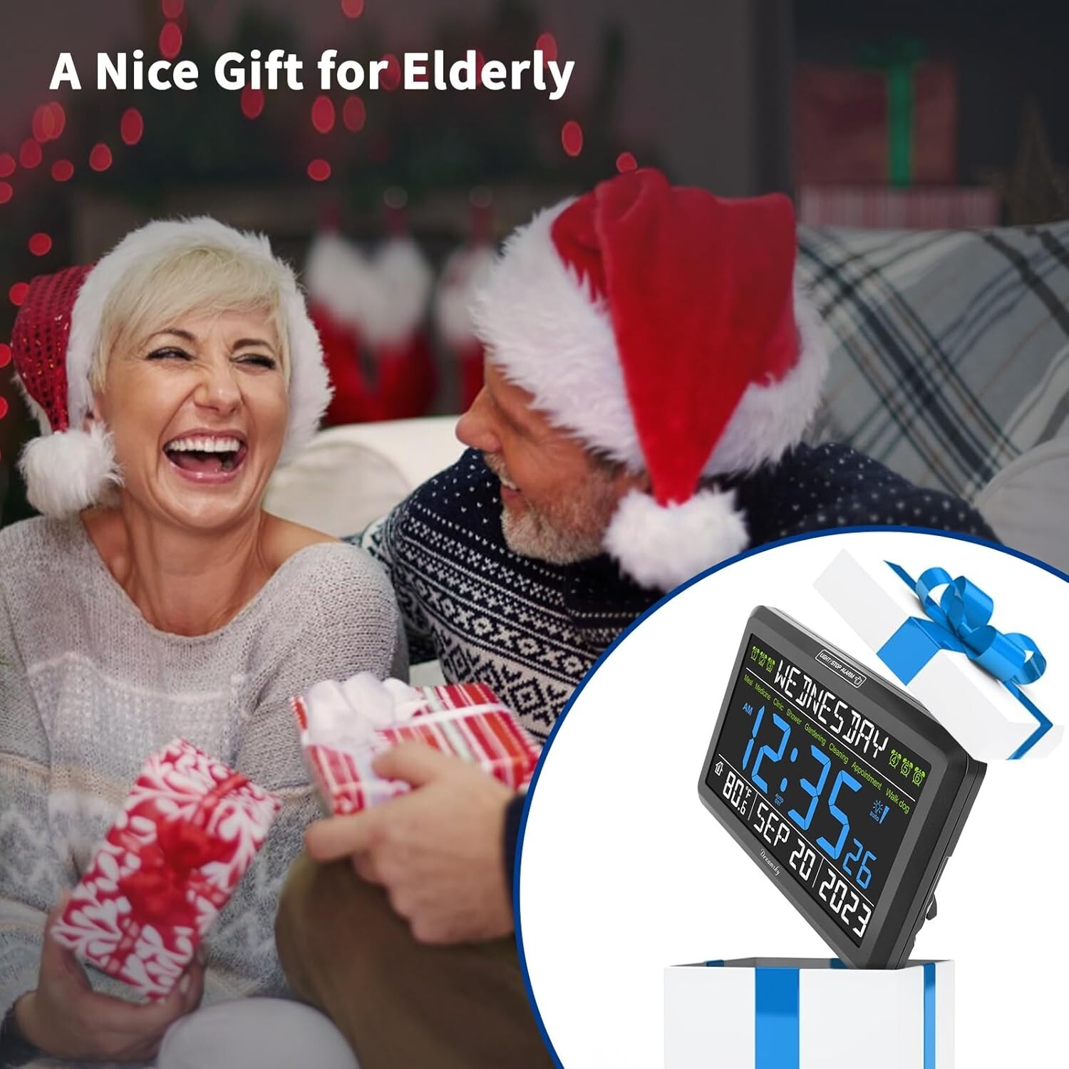 Digital Clock with Date and Day of Week for Seniors - Colorful Large Display ...