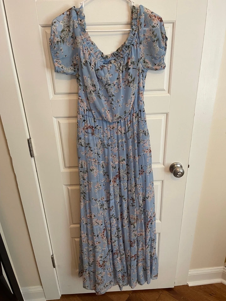 Ralph Lauren Floral Georgette Maxi Off The Shoulder Dress Blue Size 6 - Image 2 of 4