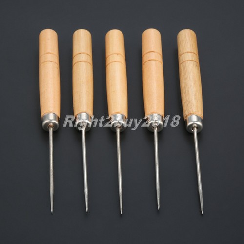 5pcs Sewing Awls Wooden Handle + Metal 140mm for Wallets Bags Leathercraft - Picture 5 of 10