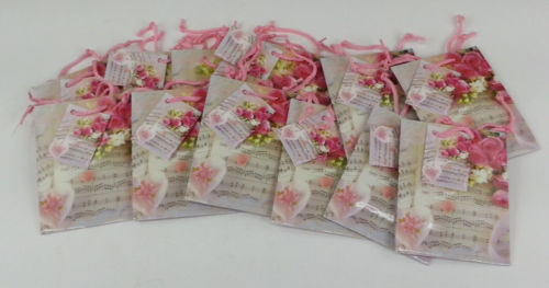 12 Pc Small Music Theme Paper Gift Bags With Cards Pink Flowers