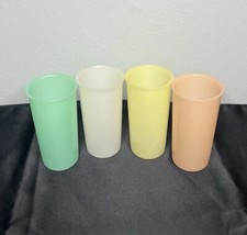 Tupperware Tumblers Set of 4 Drinking Cups 117 Orange Green Yellow White 4.25  
