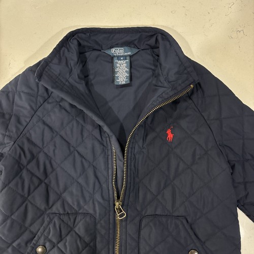 Polo Ralph Lauren Quilted Jacket Boys 4T Navy Snap Button Barn Coat Outdoor - Picture 3 of 6
