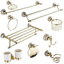 Polished Gold Brass Bathroom Accessories Set Bath Hardware Towel Bar fset024