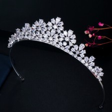 Silver Plated Cubic Zircon Flower Tiara Crown Women Hair Accessories for Pageant