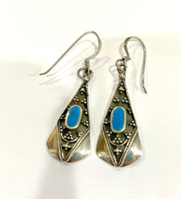 Sterling Silver 925 Turquoise Bohemian Style Dangle Earrings