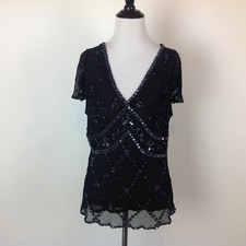 Vintage Papell Boutique Silk Top Beaded Womens Medium