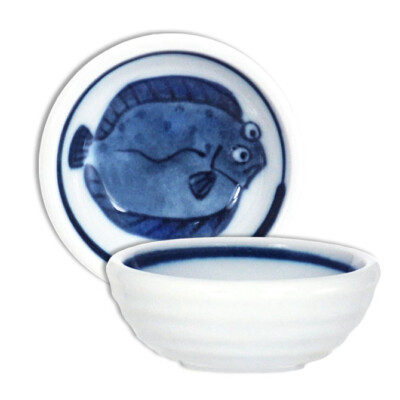 4 PCS. Japanese Spice Soy Sauce Dish Bowl 2.5''D Porcelain Hirame Fish JAPAN MADE