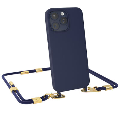 Hülle mit Band für Apple iPhone 15 Pro Max Handykette Tasche Silikonhülle Blau