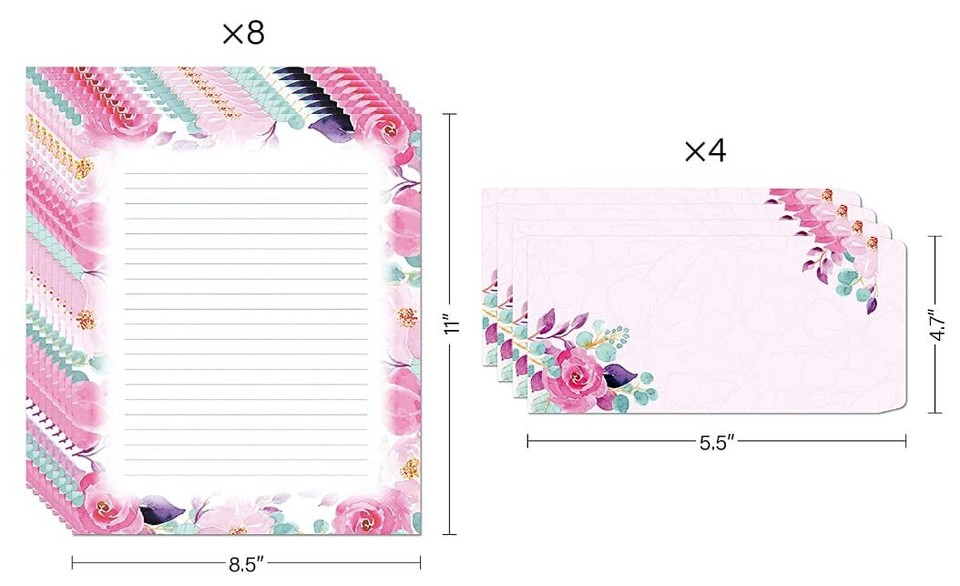 Stationary Writing Paper with Envelopes Flora Stationery Set with