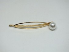 Beautiful Hair Clip Gold Tone Faux Pearl 2 3/4 x 1/2 Inch in Size