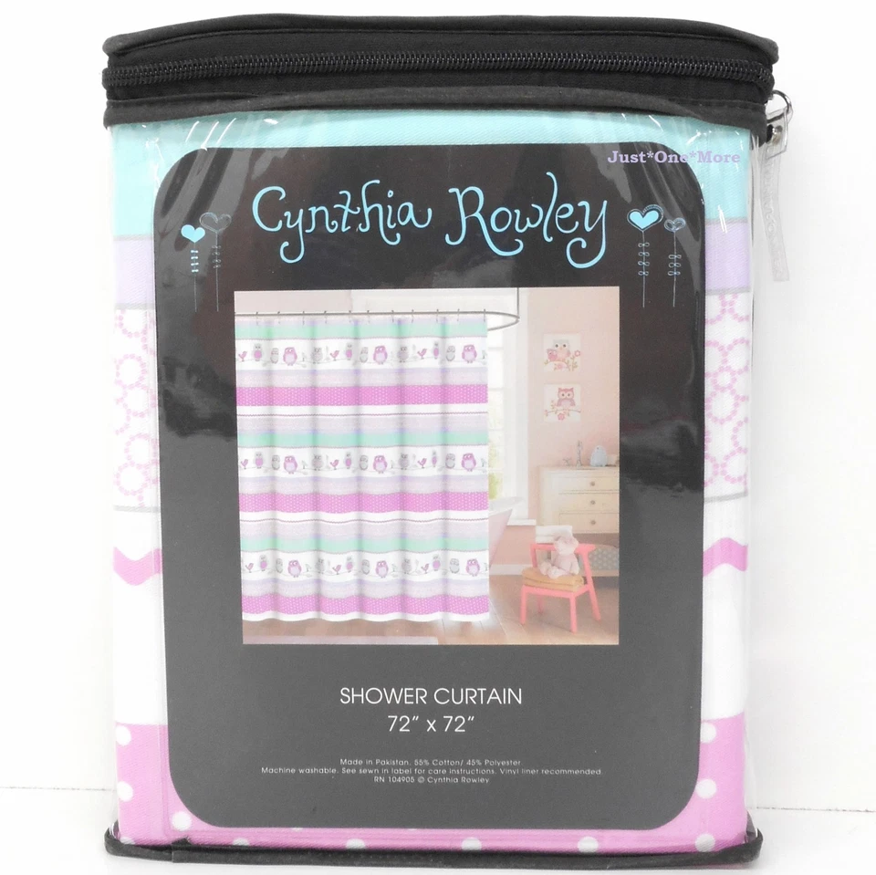 CYNTHIA ROWLEY Búho Tela Rayas Cortina de Ducha Pájaros Flores Púrpura Blanco NUEVO Foto 4 de 4