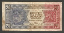 Czechoslovakia 20 Korun 1.10.1926; F+, P-21b; BNB-B202b; NOT PERFORATED