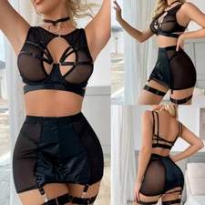 Sexy Women's Lingerie Teddy Babydoll Bra and Short Skirt with Garter Sleepwear