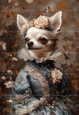 CHIHUAHUA VICTORIAN ART PRINT, Dog Dressed Baroque, Dog Poster, Puppy Decor E178